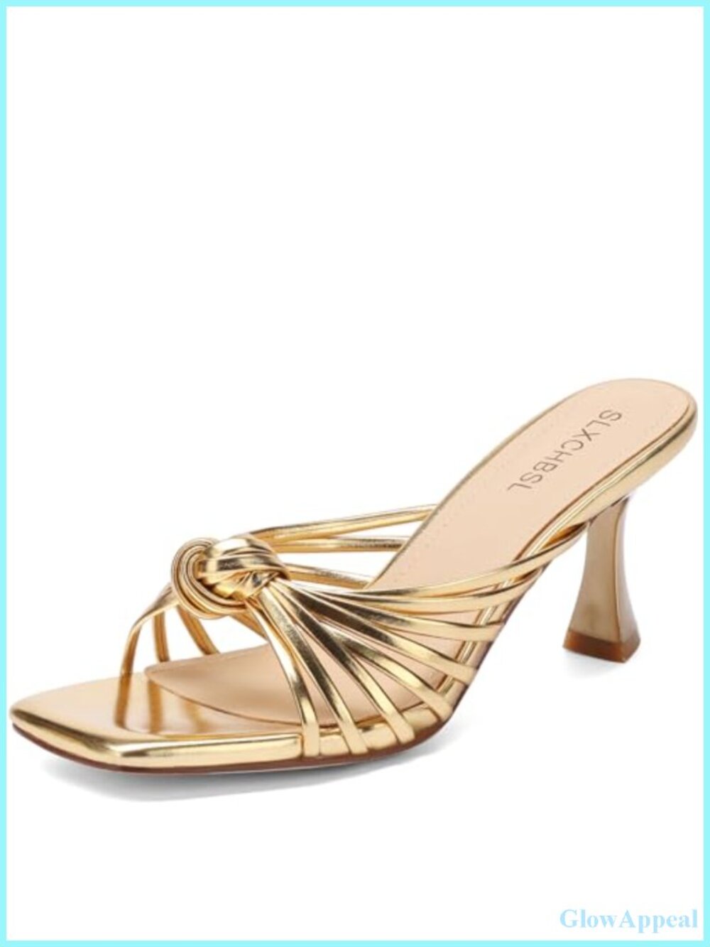 Slip On Kitten Heels Square Toe Knotted Strappy Sandals Faux Leather